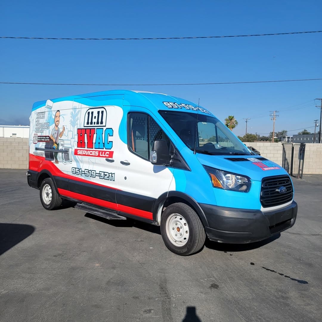 11:11 HVAC Services Ford Transit van fleet wrap