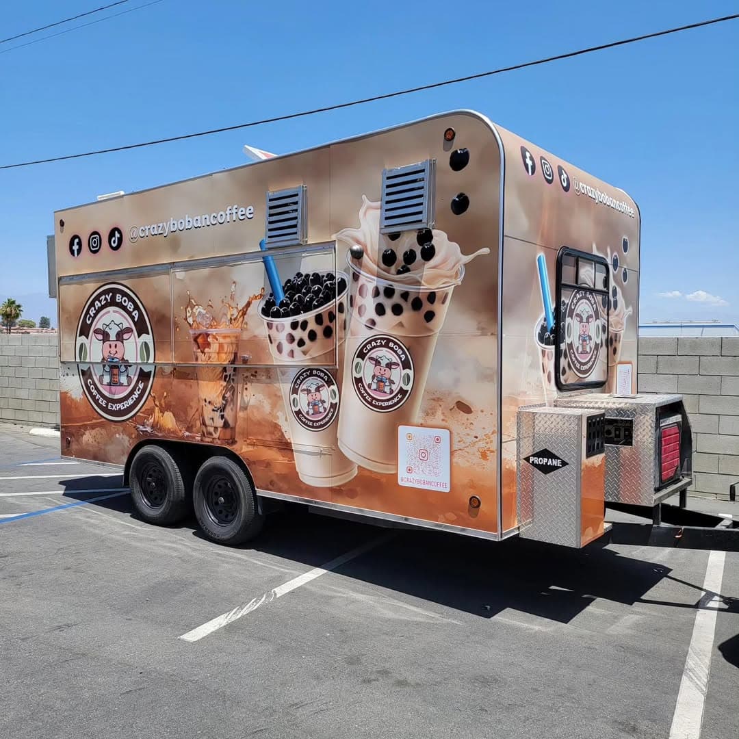 Crazy Boba Coffee photo-realistic bubble tea trailer wrap