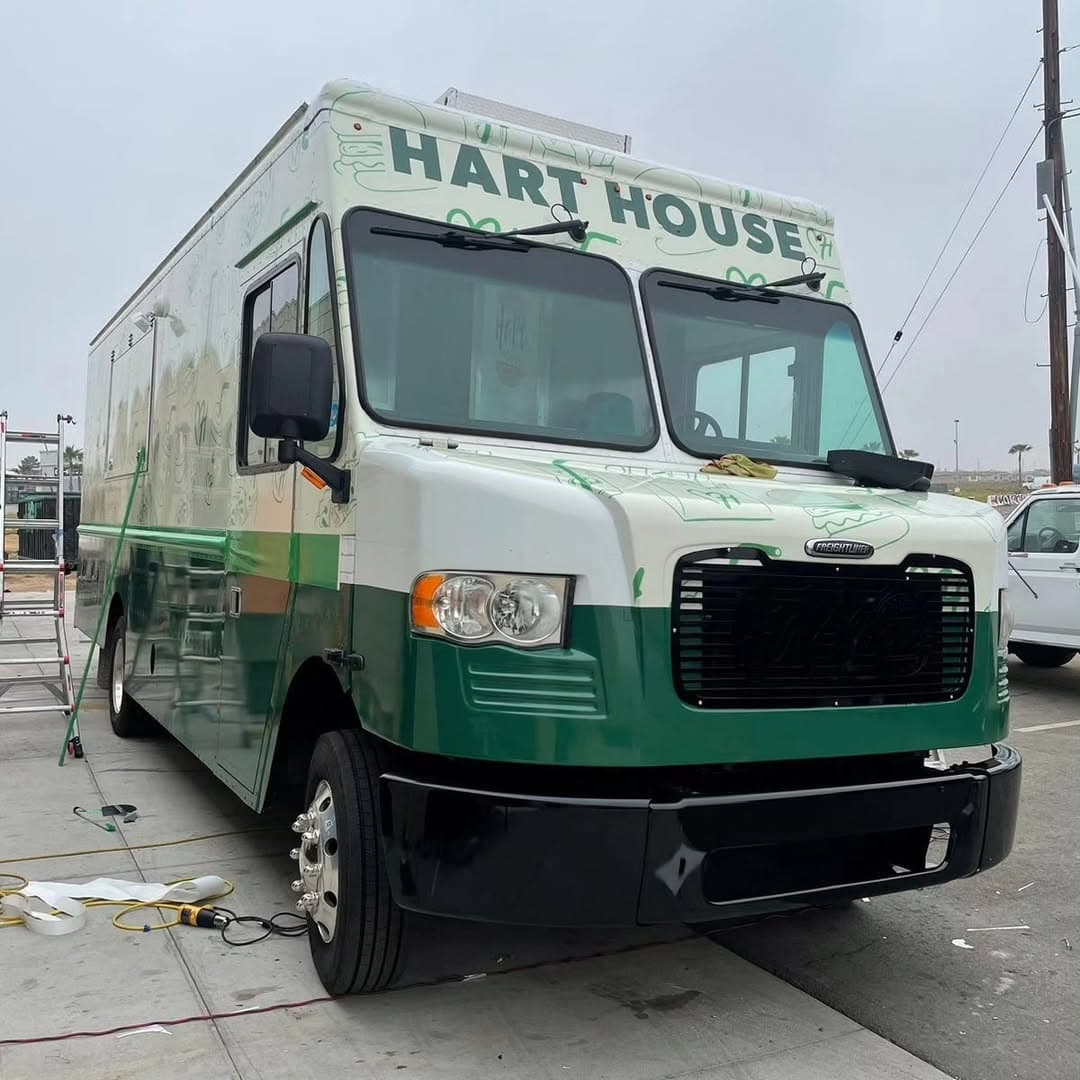 Hart House restaurant green and cream Freightliner step van wrap